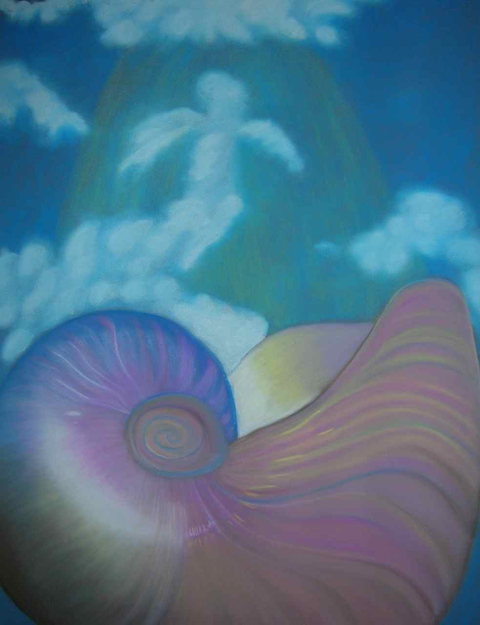 Creation- Energetic Art by TRacy Robbins- Nautilus shell and angel cloud representing incoming souls.