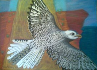 Freedom- Falcon coming out into open ocean- Energetic Art by Tracy Robbins